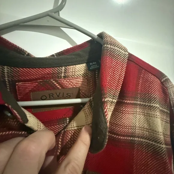 Orvis Red and Cream Plaid Shirt Heavyweight Flannel XL - Picture 4 of 8
